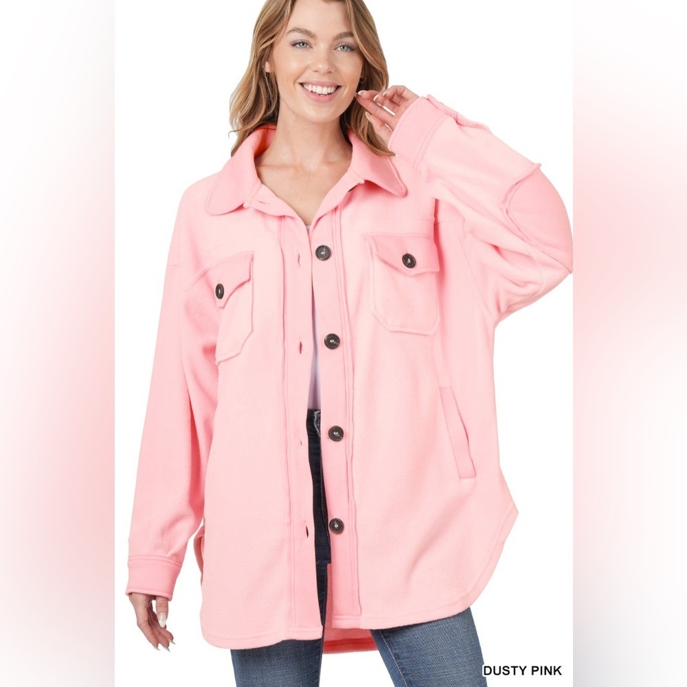 Zenana All About the Fleece Lightweight Button-Down Shacket in dusty pink xl - Picture 2 of 2